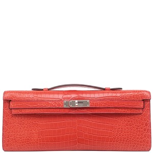 エルメス ハンドバッグ ケリーカット ポロサスマット レッド クロコ 赤   中古