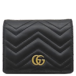 グッチ 二つ折り財布 ダブルG カードケース ウォレット レザー ブラック 黒 GG 466492 中古