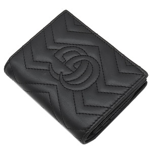 グッチ 二つ折り財布 ダブルG カードケース ウォレット レザー ブラック 黒 GG 466492 中古