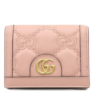 グッチ 二つ折り財布 GG マトラッセ カードケース ウォレット レザー ピンク コンパクトウォレット 723786 中古