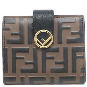 フェンディ 二つ折り財布 エフ イズ フェンディ レザー ブラウン ミニ財布 茶 黒  8M0386 中古