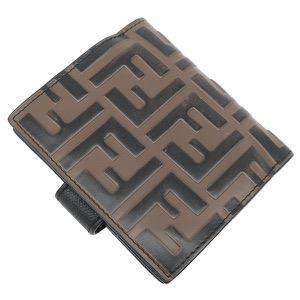 フェンディ 二つ折り財布 エフ イズ フェンディ レザー ブラウン ミニ財布 茶 黒  8M0386 中古