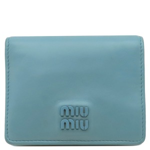 ミュウミュウ 二つ折り財布 ソフティ パデッド マテラッセ レザー ブルー 水色 ロゴ コンパクト 中古