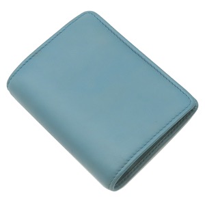 ミュウミュウ 二つ折り財布 ソフティ パデッド マテラッセ レザー ブルー 水色 ロゴ コンパクト 中古