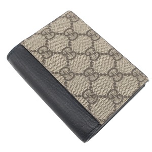 グッチ 二つ折り財布 ダブルG カードケース ウォレット レザー ブラック 黒 GGスプリーム   456126 中古