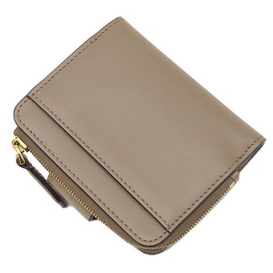 フェンディ 二つ折り財布 FF ダイヤモンド 財布 レザー グレー グレージュ コンパクトウォレット  中古