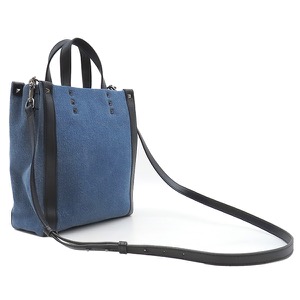 ヴァレンティノ 2WAYバッグ VLTN ロゴ デニム ブルー 青 黒 ショルダー トート スタッズ  2Y2B0B78 中古