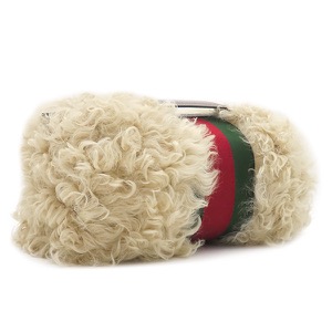 グッチ ポーチ ファー ウェブ ストライプ ファー ベージュ コスメティックケース クラッチバッグ 759689 中古