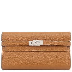 エルメス 長財布 ケリーウォレット ロング ヴォーエプソン ブラウン 茶   中古
