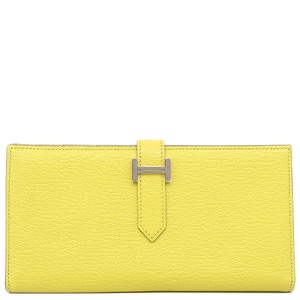 エルメス 長財布 ベアンスフレ シェーブル イエロー 黄色 二つ折り財布　  中古