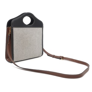 バーバリー 2WAYバッグ ミニ ツートン キャンバス キャンバス グレー 黒 茶 ハンドバッグ ショルダーバッグ  中古