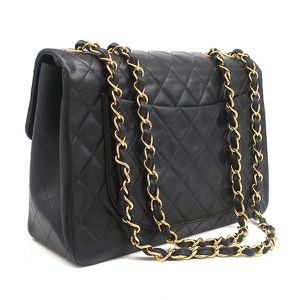 シャネル ショルダーバッグ デカマトラッセ ラムスキン ブラック 黒 フラップバッグ チェーンショルダー  A01094 中古