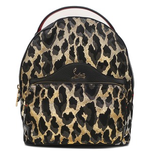 クリスチャンルブタン リュック・デイパック レオパード柄 バックパック キャンバス ブラック 黒 シルバー ゴールド スタッズ  中古