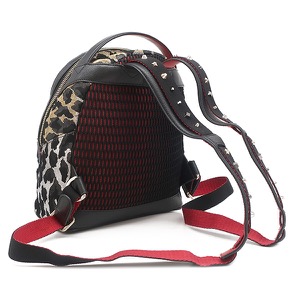 クリスチャンルブタン リュック・デイパック レオパード柄 バックパック キャンバス ブラック 黒 シルバー ゴールド スタッズ  中古