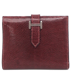 エルメス 二つ折り財布 ベアンコンパクト リザード レッド 赤  中古