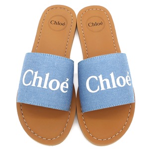 クロエ サンダル ウッディ ブルー #35未使用 ロゴ フラットサンダル  C20185Z10 中古