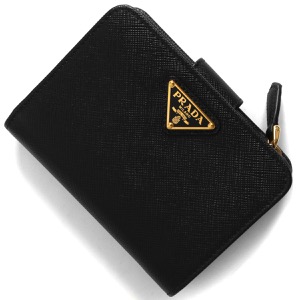 プラダ 二つ折り財布 財布中古 レディース サフィアーノ トライアングル 三角ロゴプレート ブラック 1ML018 QHH F0002 PRADA