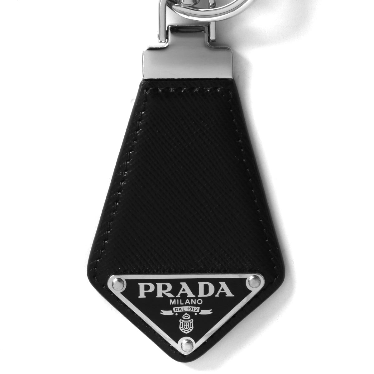 【良品】PRADA キーリング 三角プレート レザー ブラック