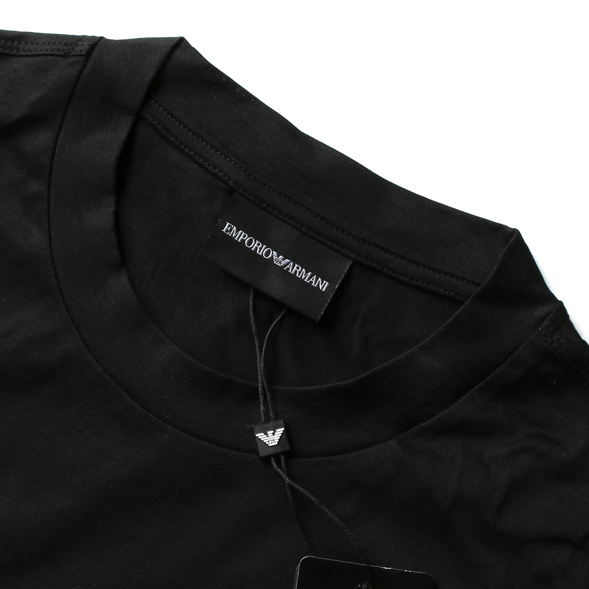 エンポリオアルマーニ Tシャツ 半袖 トップス メンズ テンセル混紡 フェルトイーグルパッチ ブラック 3L1TCD 1JUVZ 0999  EMPORIO ARMANI