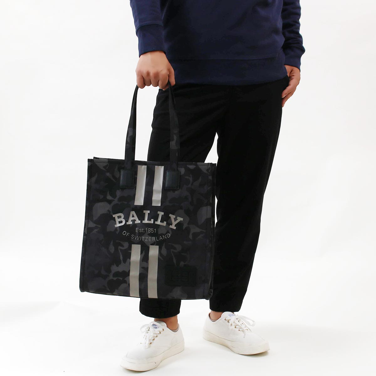 BALLY バリー ライン ナイロン トート バック ブラック系