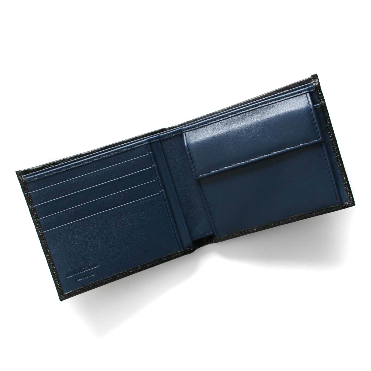 フェラガモ 二つ折り財布 財布 メンズ リバイバル ダブル ガンチーニ ブラック&フィヨルドブルー 66A065 NERO R FJORD BLUE  0685987 SALVATORE FERRAGAMO