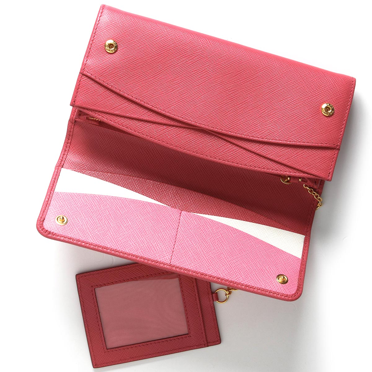 PRADA ピンク　サフィアーノ 折り財布 小物 レディース ファッション通販