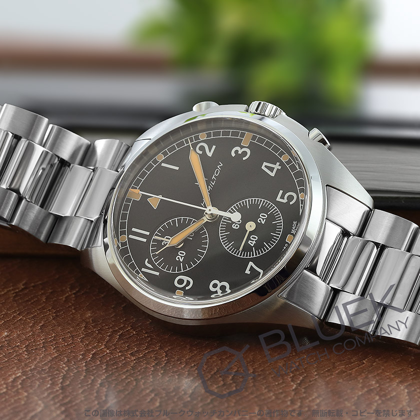 ハミルトン HAMILTON 腕時計 メンズ H76522531 カーキ アビエーション パイロット パイオニア クロノ クオーツ 43mm KHAKI AVIATION PILOT PIONEER CHRONO QUARTZ 43mm クオーツ（G10.211） ブラックxブラウン アナログ表示